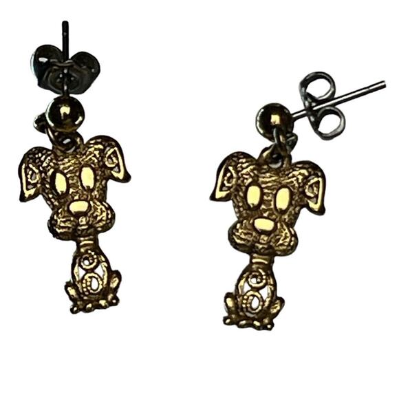 Vintage 70s Sarah Coventry Hercules Dog Pendant Chain Necklace Earrings Set Gold - Picture 6 of 9